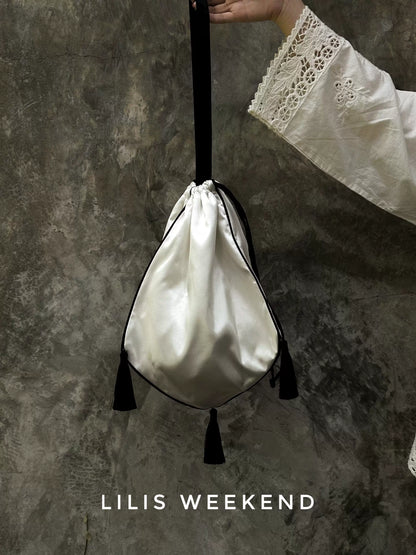 Lilis Weekend - Túi Xách Nữ Phong Cách Pháp Reticule, Thiết Kế Độc Quyền, Túi Xách Đèn Lồng Trung Cổ, Có Tua Rua
